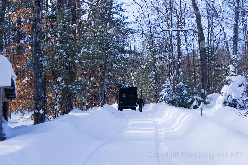 20080118_113858 N70 F.jpg - UPS driver delivering a package after a snowfall, Happy Tails, Bridgton, Maine